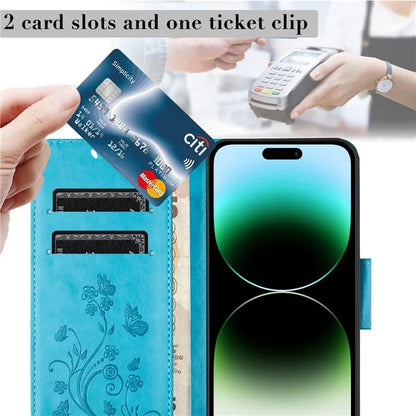 For iPhone 16 Pro Leather Case Butterflies Flower Pattern Wallet Stand Phone Cover
