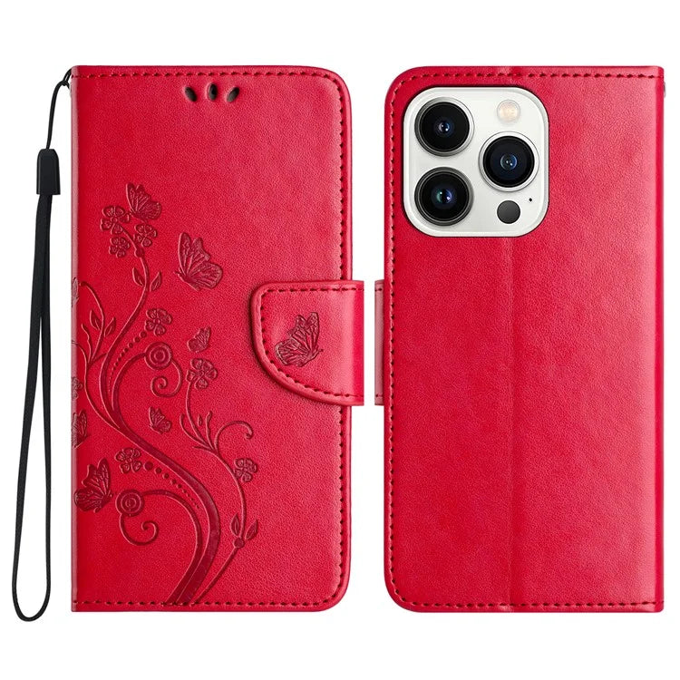 For iPhone 16 Pro Leather Case Butterflies Flower Pattern Wallet Stand Phone Cover