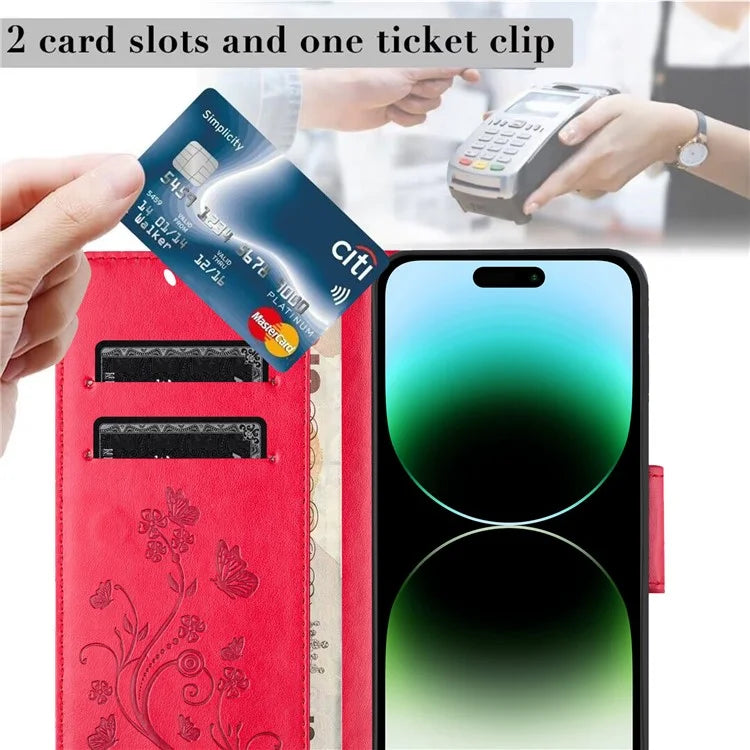 For iPhone 16 Pro Leather Case Butterflies Flower Pattern Wallet Stand Phone Cover