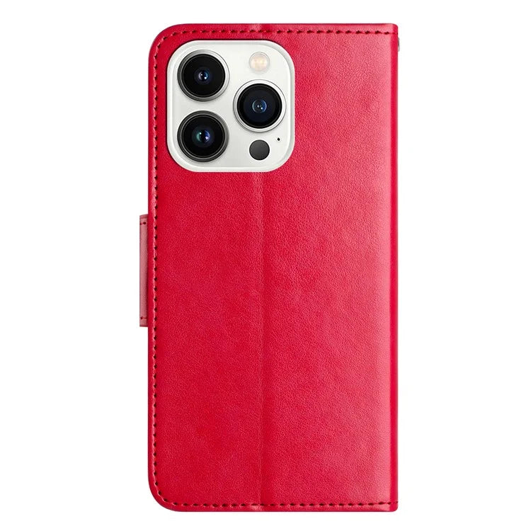 For iPhone 16 Pro Leather Case Butterflies Flower Pattern Wallet Stand Phone Cover