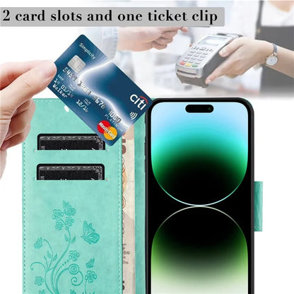 For iPhone 16 Pro Leather Case Butterflies Flower Pattern Wallet Stand Phone Cover
