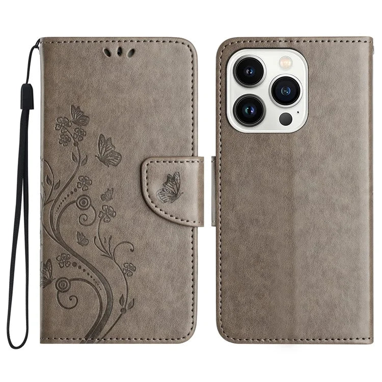For iPhone 16 Pro Leather Case Butterflies Flower Pattern Wallet Stand Phone Cover