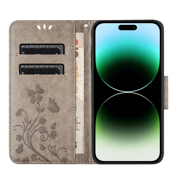 For iPhone 16 Pro Leather Case Butterflies Flower Pattern Wallet Stand Phone Cover