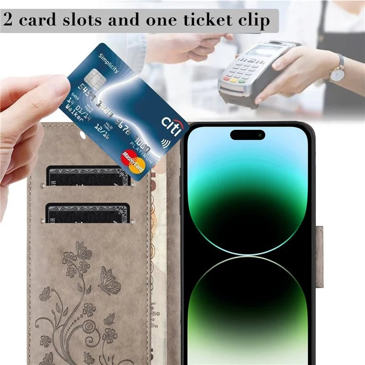 For iPhone 16 Pro Leather Case Butterflies Flower Pattern Wallet Stand Phone Cover