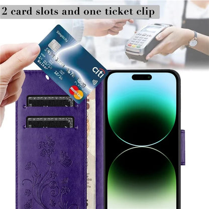 For iPhone 16 Pro Leather Case Butterflies Flower Pattern Wallet Stand Phone Cover