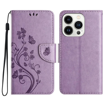 For iPhone 16 Pro Leather Case Butterflies Flower Pattern Wallet Stand Phone Cover