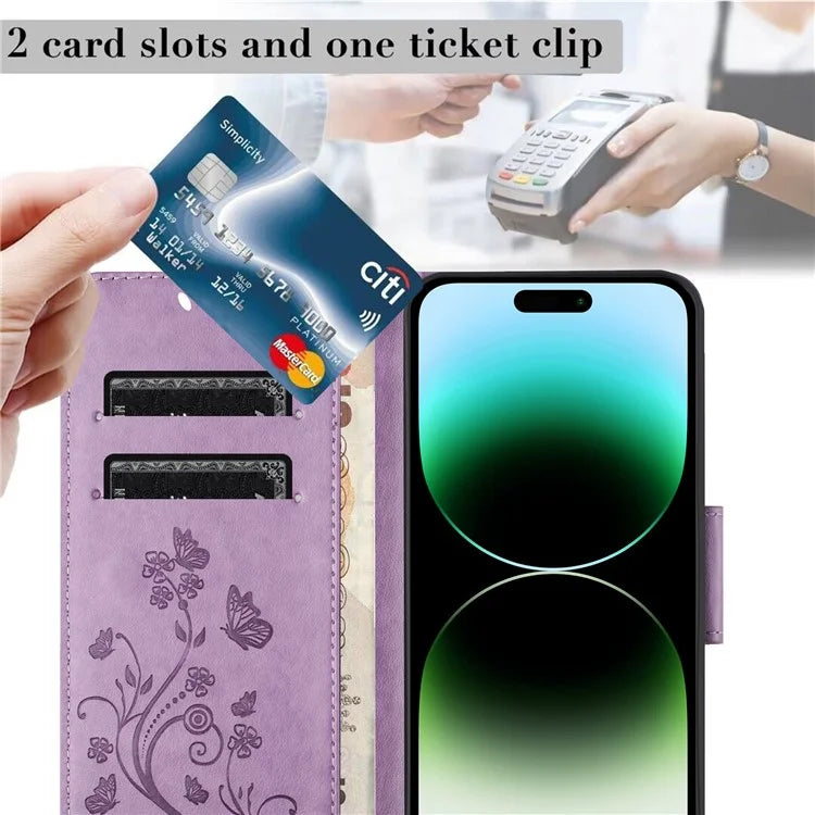 For iPhone 16 Pro Leather Case Butterflies Flower Pattern Wallet Stand Phone Cover