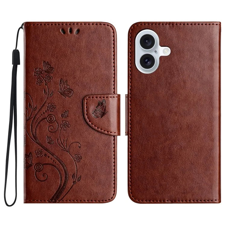 For iPhone 16 Leather Case Butterflies Flower Pattern Wallet Stand Phone Cover
