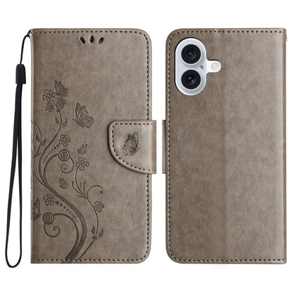 For iPhone 16 Leather Case Butterflies Flower Pattern Wallet Stand Phone Cover