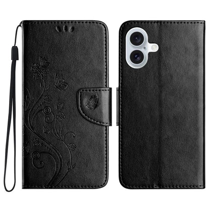 For iPhone 16 Leather Case Butterflies Flower Pattern Wallet Stand Phone Cover