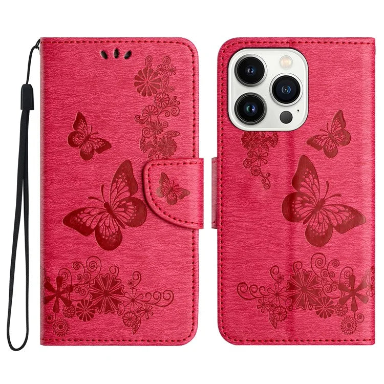 For iPhone 16 Pro Max Case Butterflies Flower Leather Wallet Flip Phone Cover