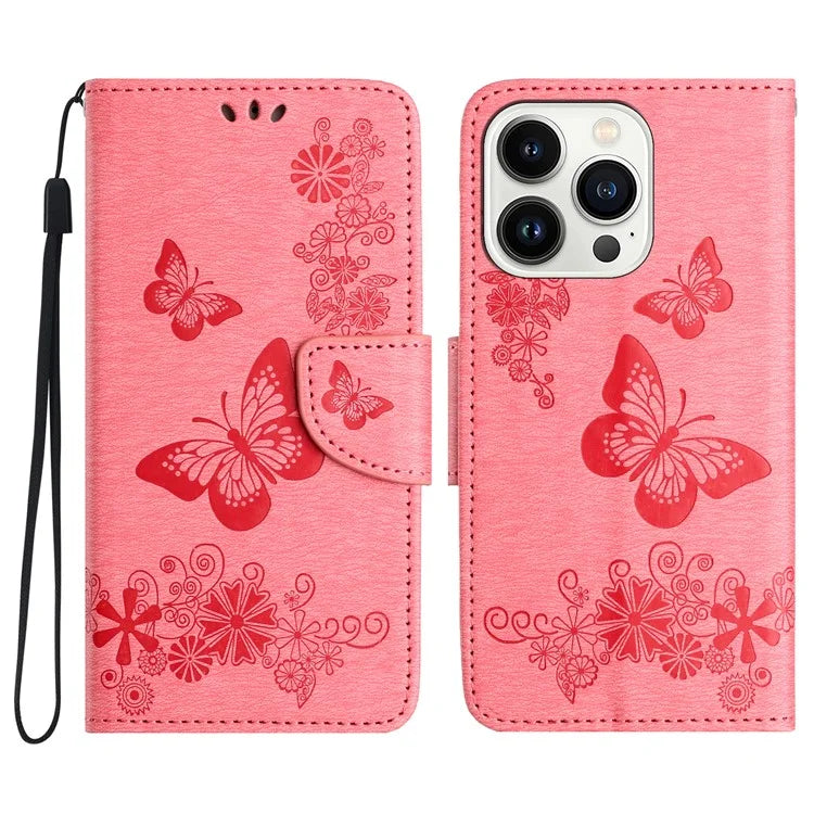 For iPhone 16 Pro Max Case Butterflies Flower Leather Wallet Flip Phone Cover