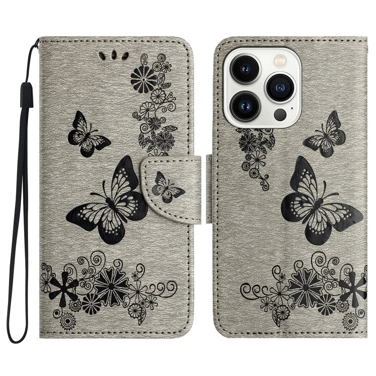 For iPhone 16 Pro Max Case Butterflies Flower Leather Wallet Flip Phone Cover