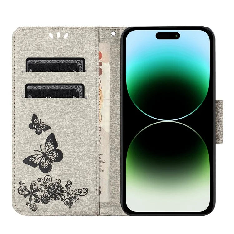 For iPhone 16 Pro Max Case Butterflies Flower Leather Wallet Flip Phone Cover