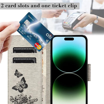 For iPhone 16 Pro Max Case Butterflies Flower Leather Wallet Flip Phone Cover