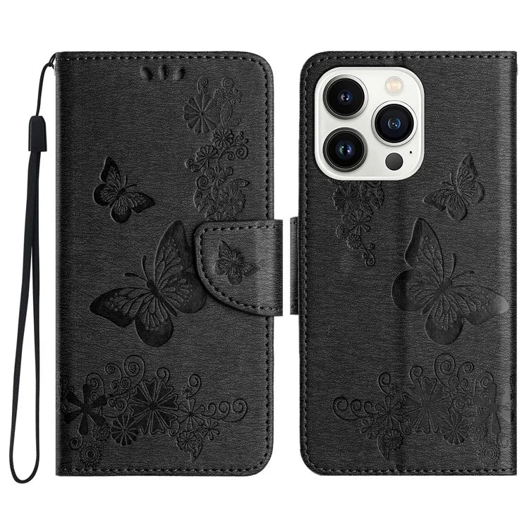 For iPhone 16 Pro Max Case Butterflies Flower Leather Wallet Flip Phone Cover