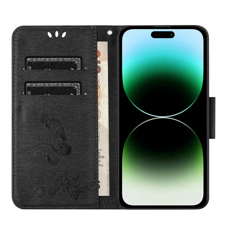 For iPhone 16 Pro Max Case Butterflies Flower Leather Wallet Flip Phone Cover