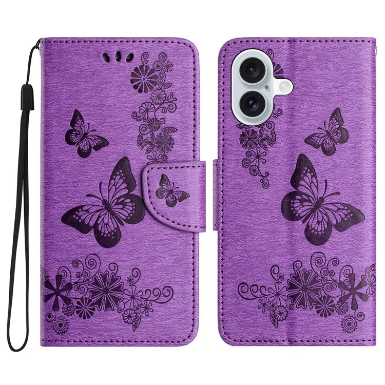 For iPhone 16 Case Butterflies Flower Leather Wallet Flip Phone Cover