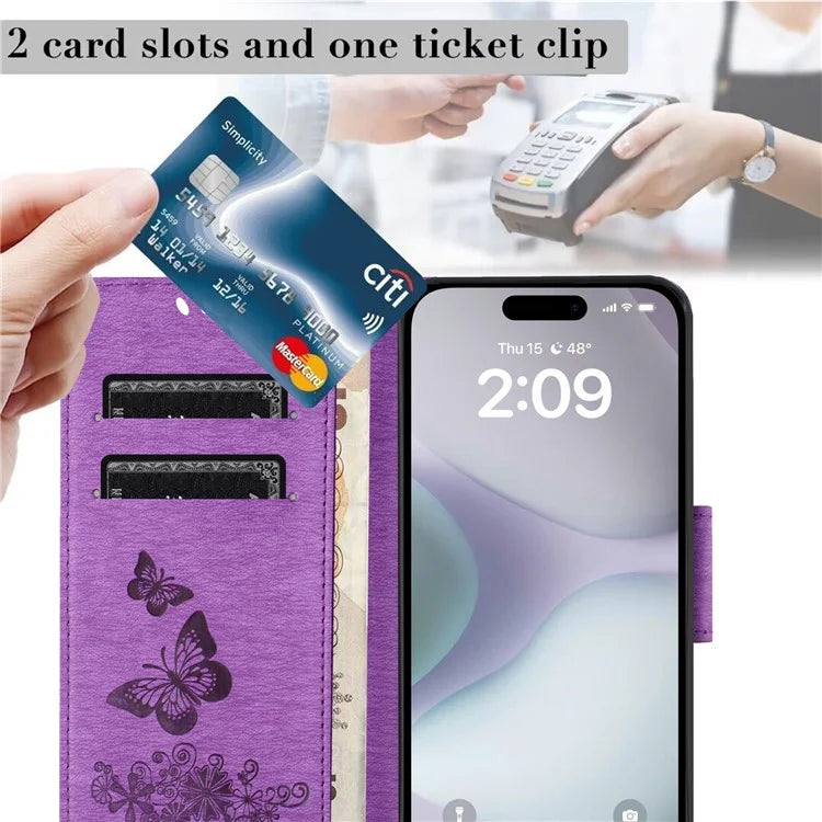 For iPhone 16 Case Butterflies Flower Leather Wallet Flip Phone Cover
