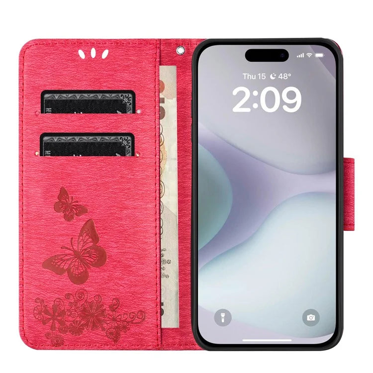 For iPhone 16 Case Butterflies Flower Leather Wallet Flip Phone Cover