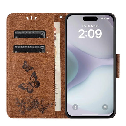 For iPhone 16 Case Butterflies Flower Leather Wallet Flip Phone Cover