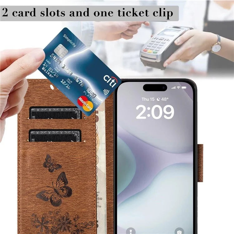 For iPhone 16 Case Butterflies Flower Leather Wallet Flip Phone Cover