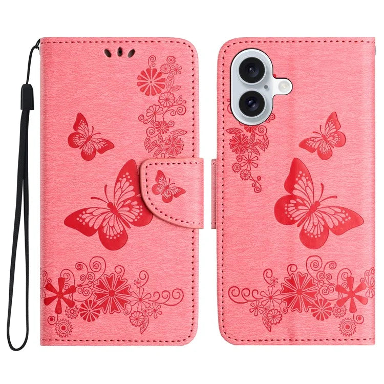For iPhone 16 Case Butterflies Flower Leather Wallet Flip Phone Cover