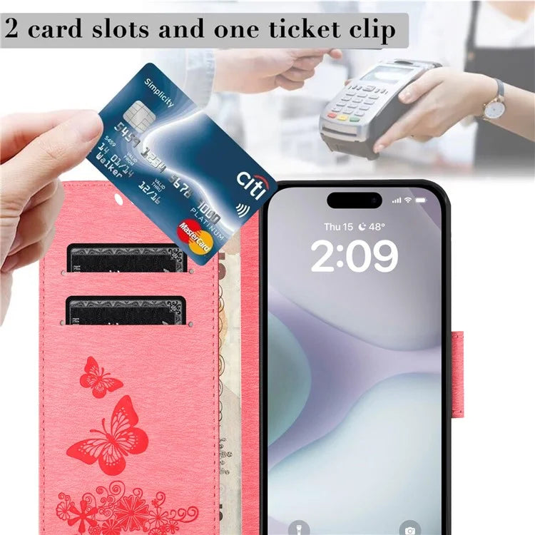 For iPhone 16 Case Butterflies Flower Leather Wallet Flip Phone Cover