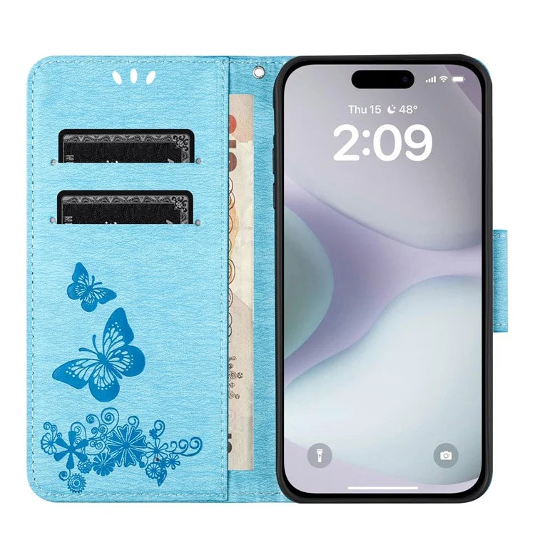 For iPhone 16 Case Butterflies Flower Leather Wallet Flip Phone Cover