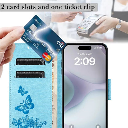 For iPhone 16 Case Butterflies Flower Leather Wallet Flip Phone Cover