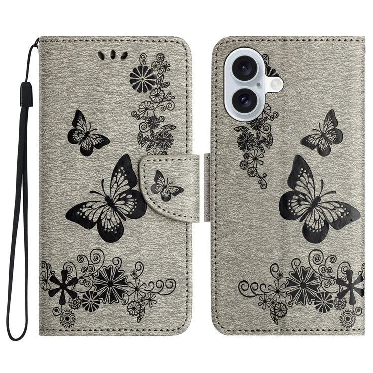 For iPhone 16 Case Butterflies Flower Leather Wallet Flip Phone Cover