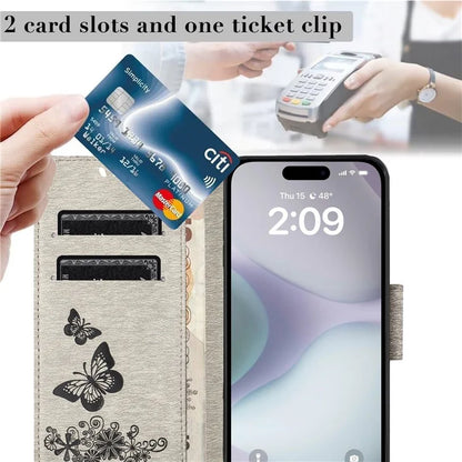 For iPhone 16 Case Butterflies Flower Leather Wallet Flip Phone Cover