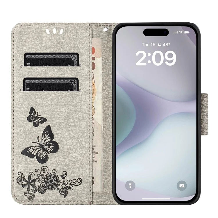 For iPhone 16 Case Butterflies Flower Leather Wallet Flip Phone Cover