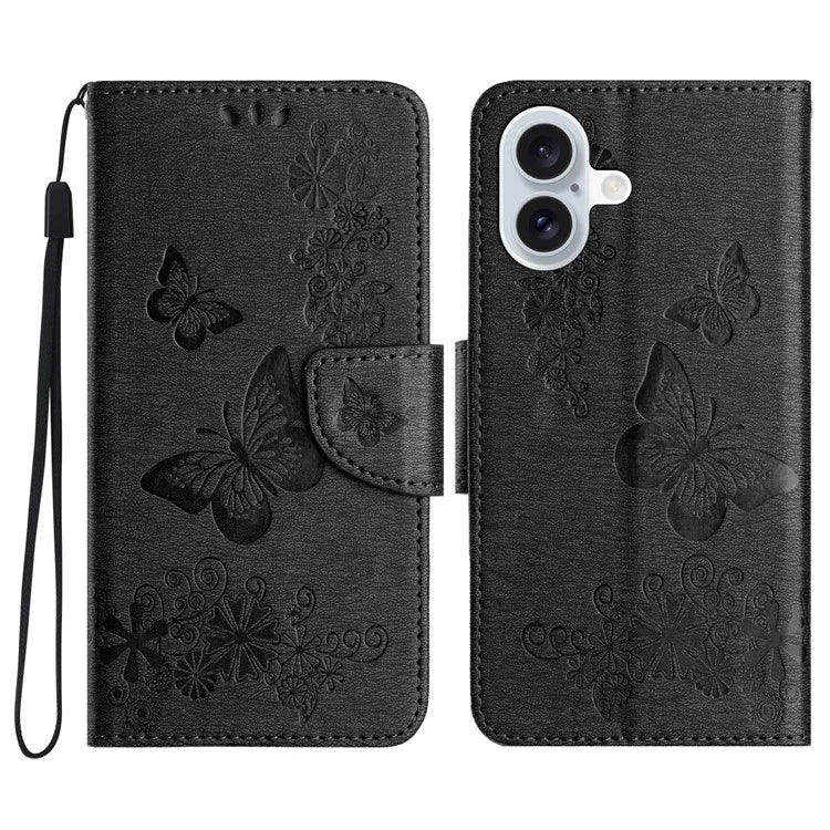 For iPhone 16 Case Butterflies Flower Leather Wallet Flip Phone Cover