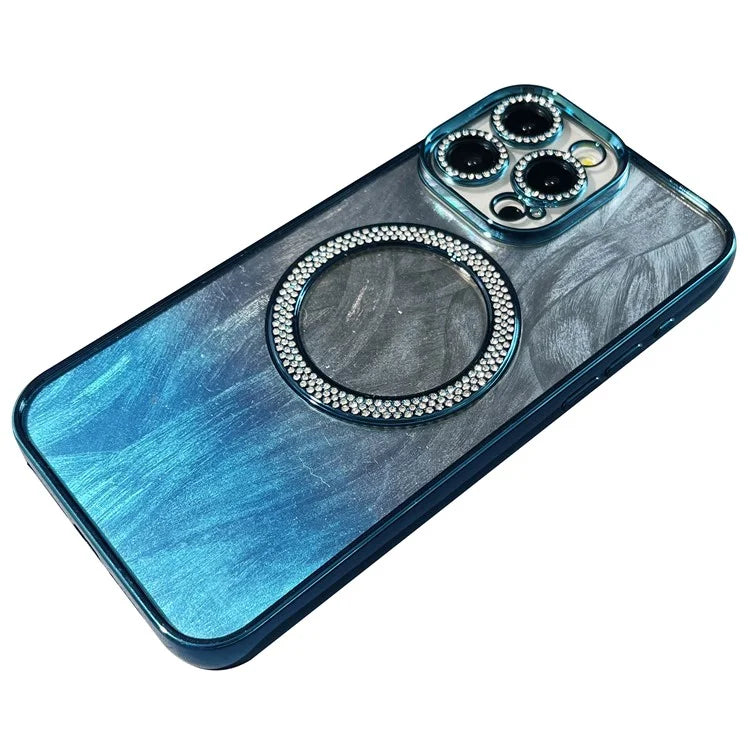 For iPhone 15 Pro Magnetic Case Feather Texture Bling Sparkly TPU + PC Phone Cover