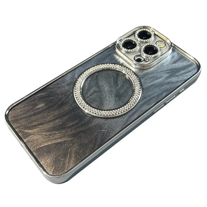 For iPhone 15 Pro Magnetic Case Feather Texture Bling Sparkly TPU + PC Phone Cover