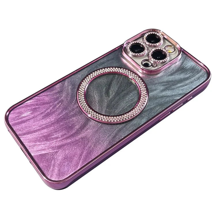 For iPhone 15 Pro Magnetic Case Feather Texture Bling Sparkly TPU + PC Phone Cover