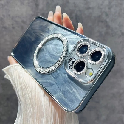 For iPhone 14 Pro Max Magnetic Case Feather Texture Bling Sparkly TPU + PC Phone Cover