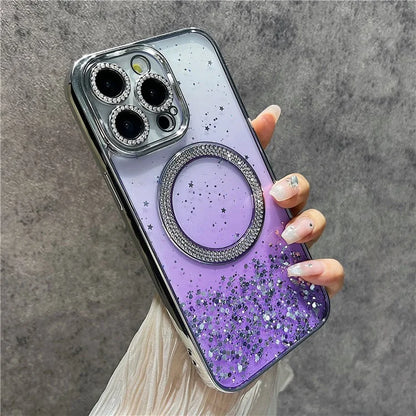 For iPhone 15 Pro Max Magnetic Case Glitter Bling TPU + PC Phone Cover Gradient