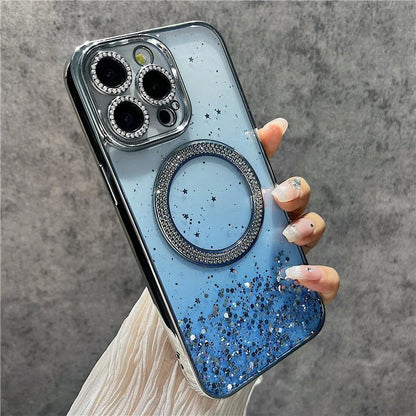 For iPhone 15 Pro Max Magnetic Case Glitter Bling TPU + PC Phone Cover Gradient
