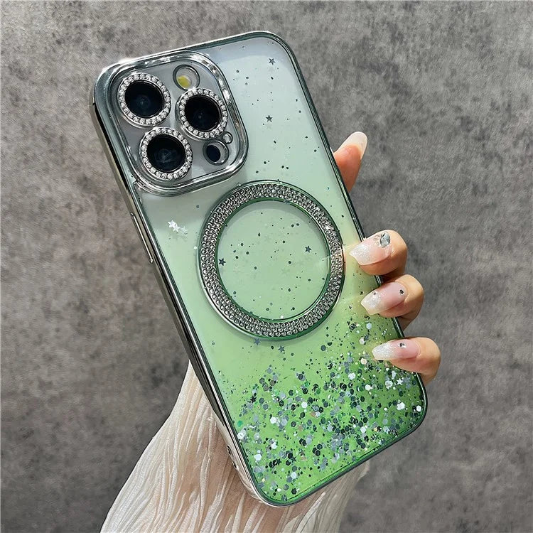 For iPhone 15 Pro Max Magnetic Case Glitter Bling TPU + PC Phone Cover Gradient