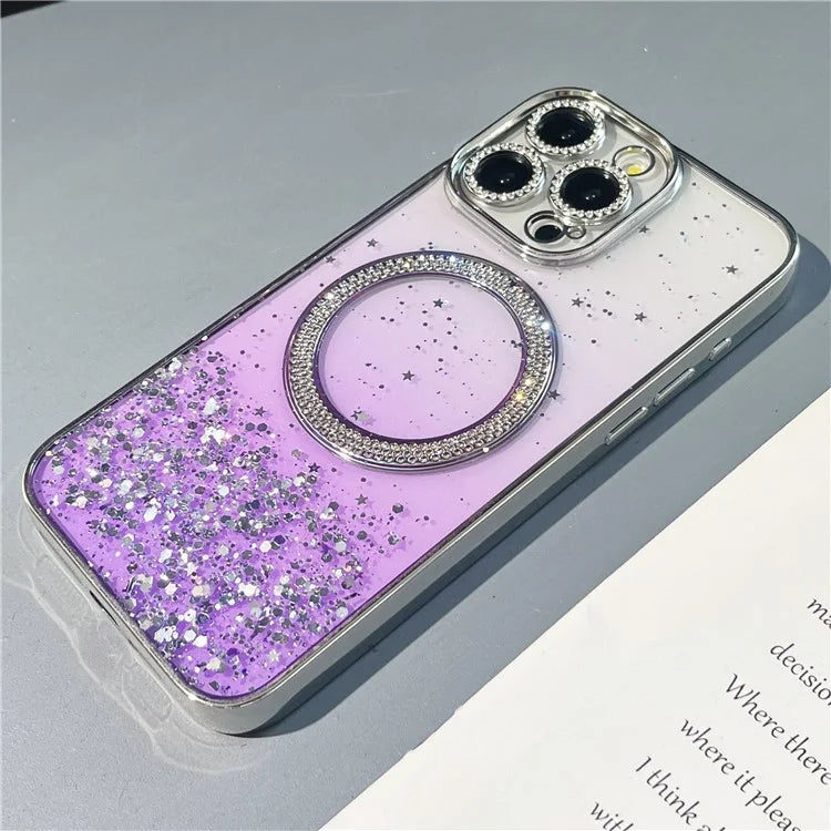 For iPhone 15 Pro Magnetic Case Clear Glitter TPU + PC Gradient Phone Cover