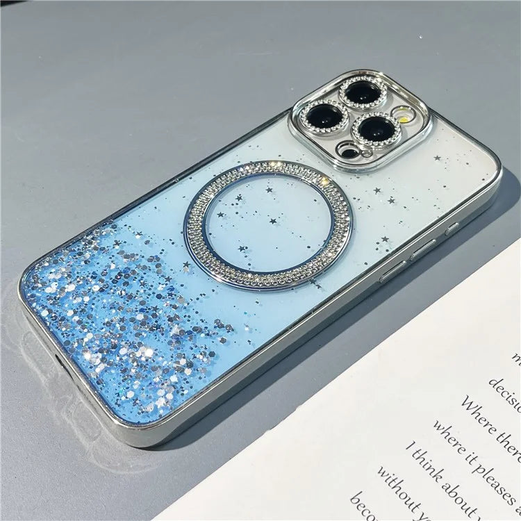 For iPhone 15 Pro Magnetic Case Clear Glitter TPU + PC Gradient Phone Cover