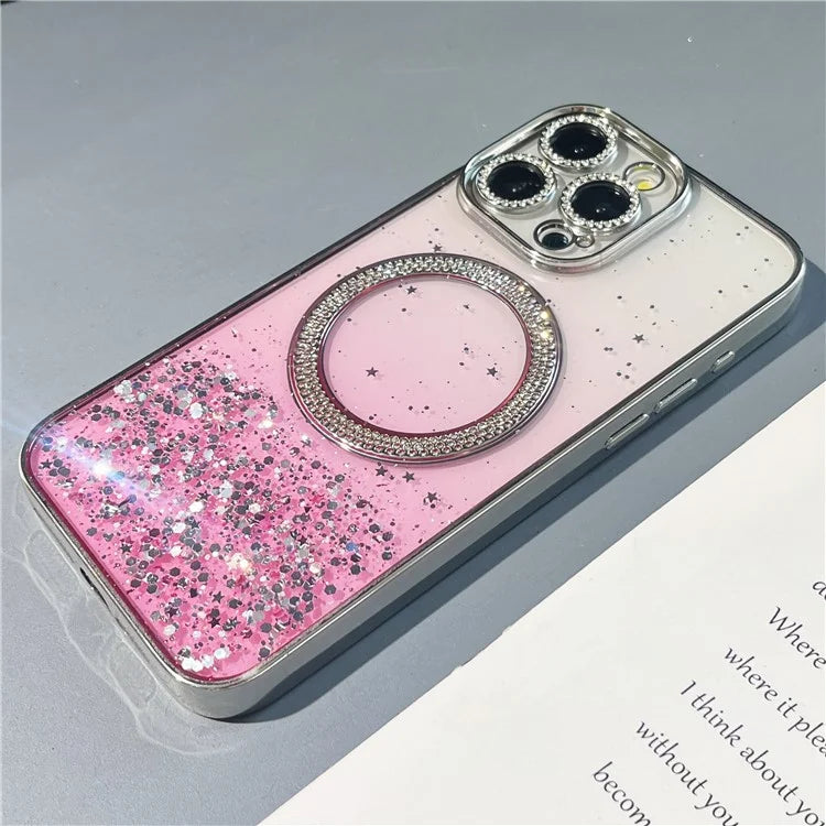 For iPhone 15 Pro Magnetic Case Clear Glitter TPU + PC Gradient Phone Cover