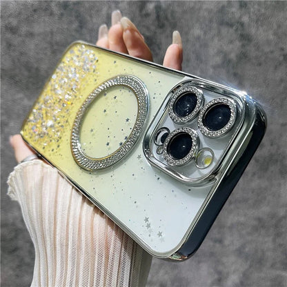 For iPhone 15 Pro Magnetic Case Clear Glitter TPU + PC Gradient Phone Cover