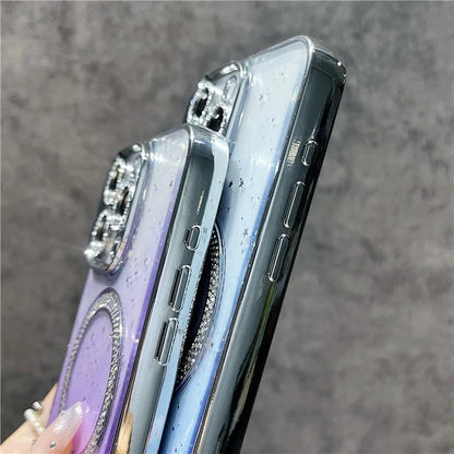 For iPhone 15 Pro Magnetic Case Clear Glitter TPU + PC Gradient Phone Cover