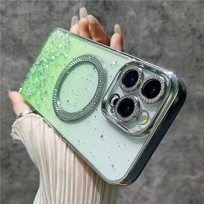 For iPhone 15 Pro Magnetic Case Clear Glitter TPU + PC Gradient Phone Cover