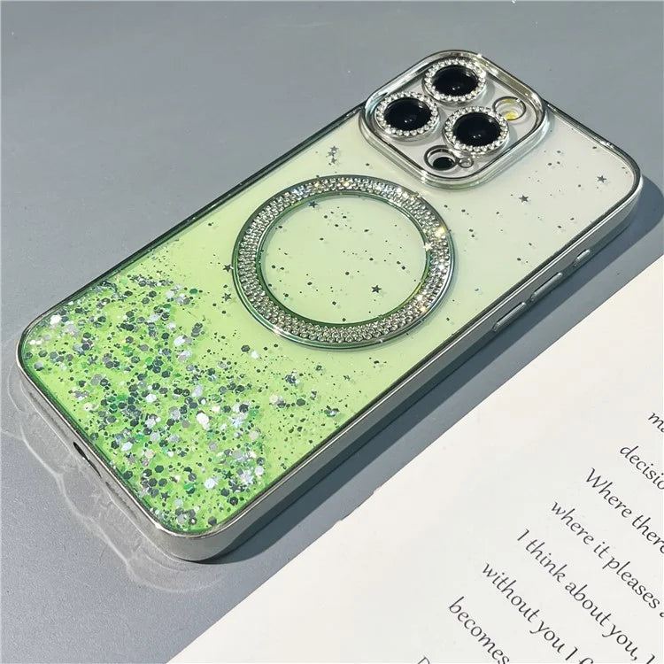 For iPhone 15 Pro Magnetic Case Clear Glitter TPU + PC Gradient Phone Cover