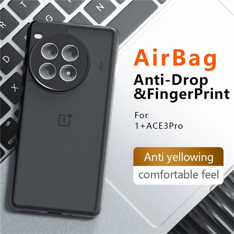 For OnePlus Ace 3 Pro 5G Case Skin-Touch TPU+PC Matte Phone Shell, Transparent Black