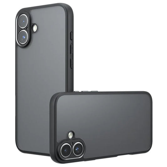 For iPhone 16 Plus Case Skin-Touch TPU+PC Matte Phone Shell, Transparent Black